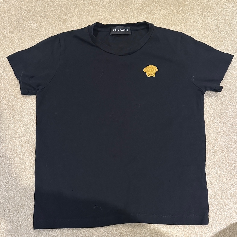 Versace Black Tee with Gold Medusa Emblem